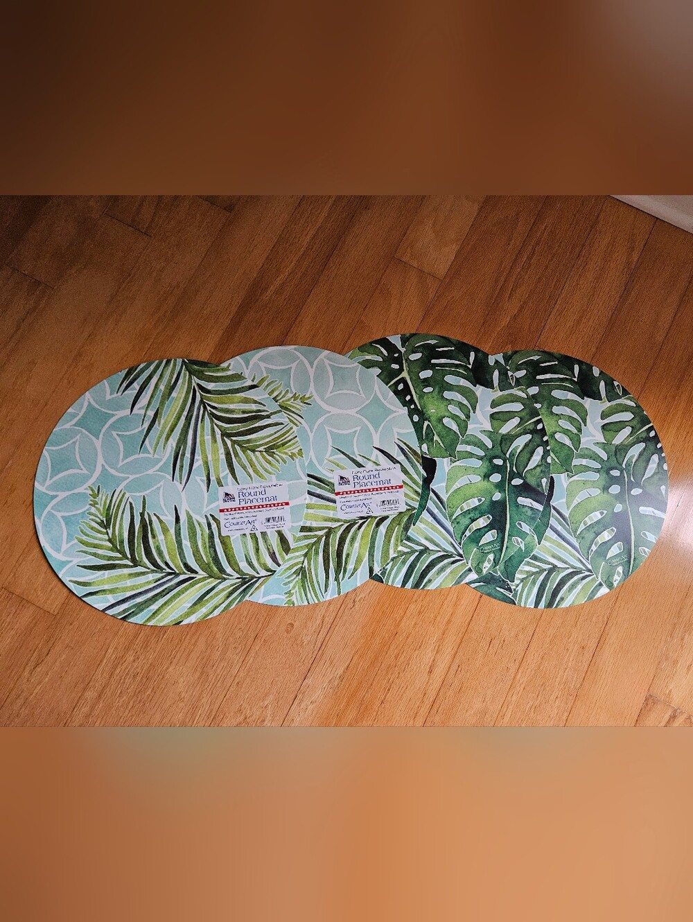 4 Counter Art Reversible Tropical Foliage Round 13.5" Plastic Placements Beach